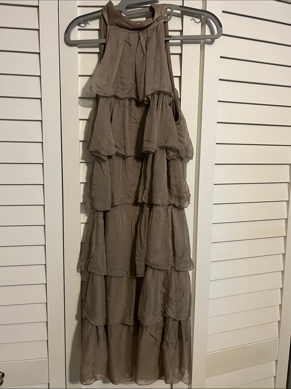 Tiered Ruffle Halter Maxi Dress - Taupe